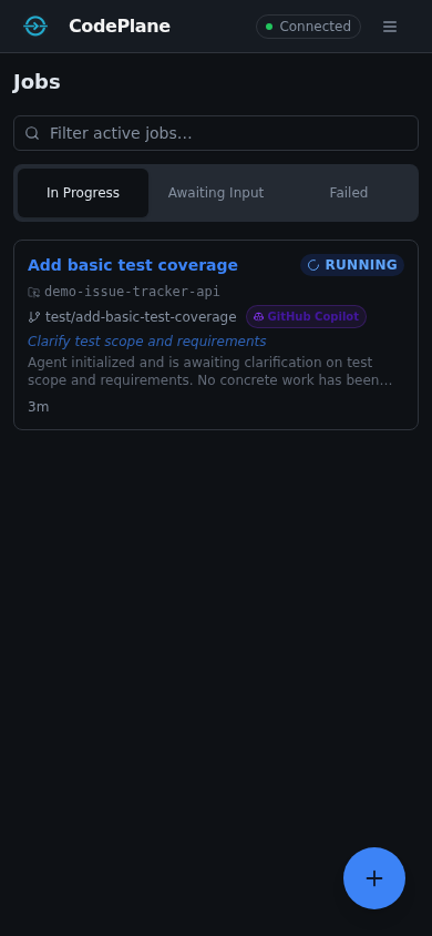 CodePlane Dashboard — Mobile